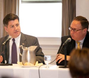     Lt. Gov. Jim Cawley (left) and Chair of the Pennsylvania Public Utility Commission and questions following remarks at Wednesday's Southern Chester County Chamber of Commerce Annual Spring Luncheon. Photo credit: Amy Tucker Photography.