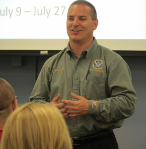 Joe Sciandra, one of the CERT instructors, urges the graduates to continue to be involved in public safety.