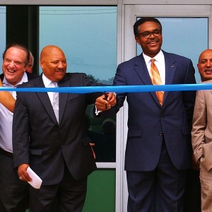 City Manager Kirby Hudson and Lincoln University Provost Dr. Kenoye Eke cut the ribbon on the steps of Gordon Education Center.     City Manager Kirby Hudson and Lincoln University Provost Dr. Kenoye Eke cut the ribbon on the steps of Gordon Education Center.