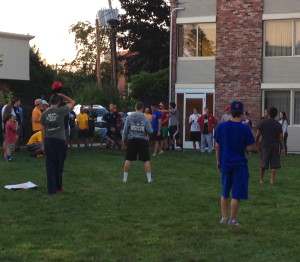 After the World Series ended, players from various teams united for a wiffle ball game in the hotel courtyard, an impromptu outing that eventually attracted about 50 players.