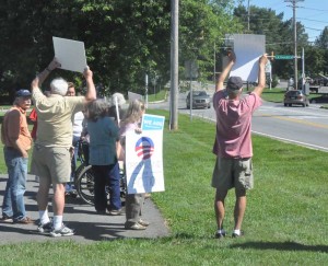 More than two dozen Chester County residents gathered Monday morning to tell U.S. Representative Joe Pitts (R-16) to support the proposed immigration reform bill in the U.S. House. The peaceful event was ultimately broken up by police after a neighbor complained.