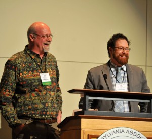 Victory Brewing Co. co-founders Ron Barchet (left) and Bill Covaleski accept the 2014 Sustainable Agriculture Business Leadership Award from the Pennsylvania Association for Sustainable Agriculture (PASA) earlier this month.