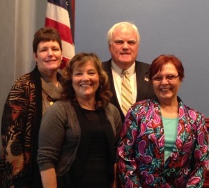 Debbie Willett (second from left) is joined in Harrisburg by Deb McKinley (from left), a grandparent from the support group; Rep. Tim Hennessey, who invited Willett to speak; and Karen Brenneman, former director of the Family Outreach Program at Child and Family Focus, Inc., a nonprofit advocacy agency. 