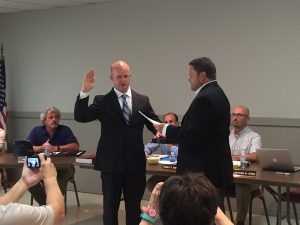 New full-time police officer Jacob Andress was sworn in by Mayor Matthew Fettick at the Kennett Borough Council meeting Tuesday.