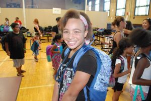11 year old Felicia Bookman is ready to start sixth grade with her new Jansport backpack.