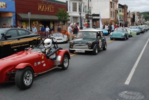 Vintage cars lined the two blocks of "Pit Row" of Lincoln Highway as each group prepared for their race.