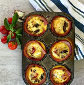 Nutritious, individual portioned ham and egg “muffins” are easy to prepare ahead of time and just perfect for grab-n-go meals or snacks.
