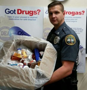 Officer Kirt Guyer was on hand Saturday morning for the drug take-back program, run by the DEA. 