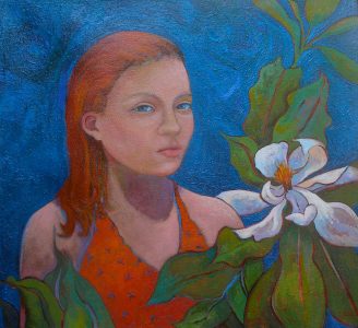 Girl with Magnolia by Lauren Litwa Holden, as featured at the Galer Estate Winery show.